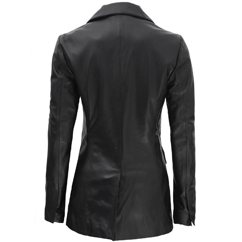 Women's Leather Blazer Coat | Black The Stitch Fit