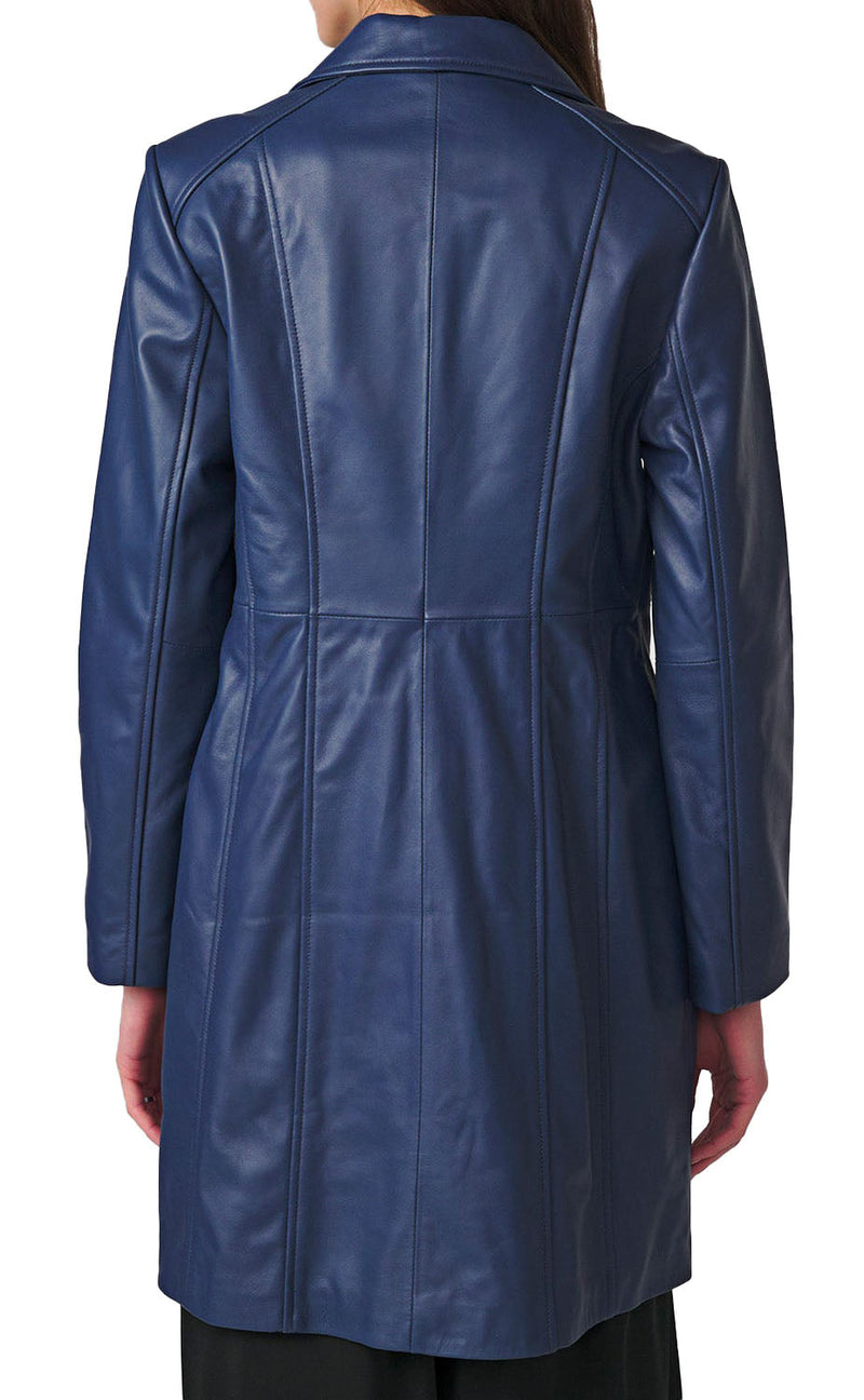 Women's Real Long Leather Trench Coat | Blue The Stitch Fit