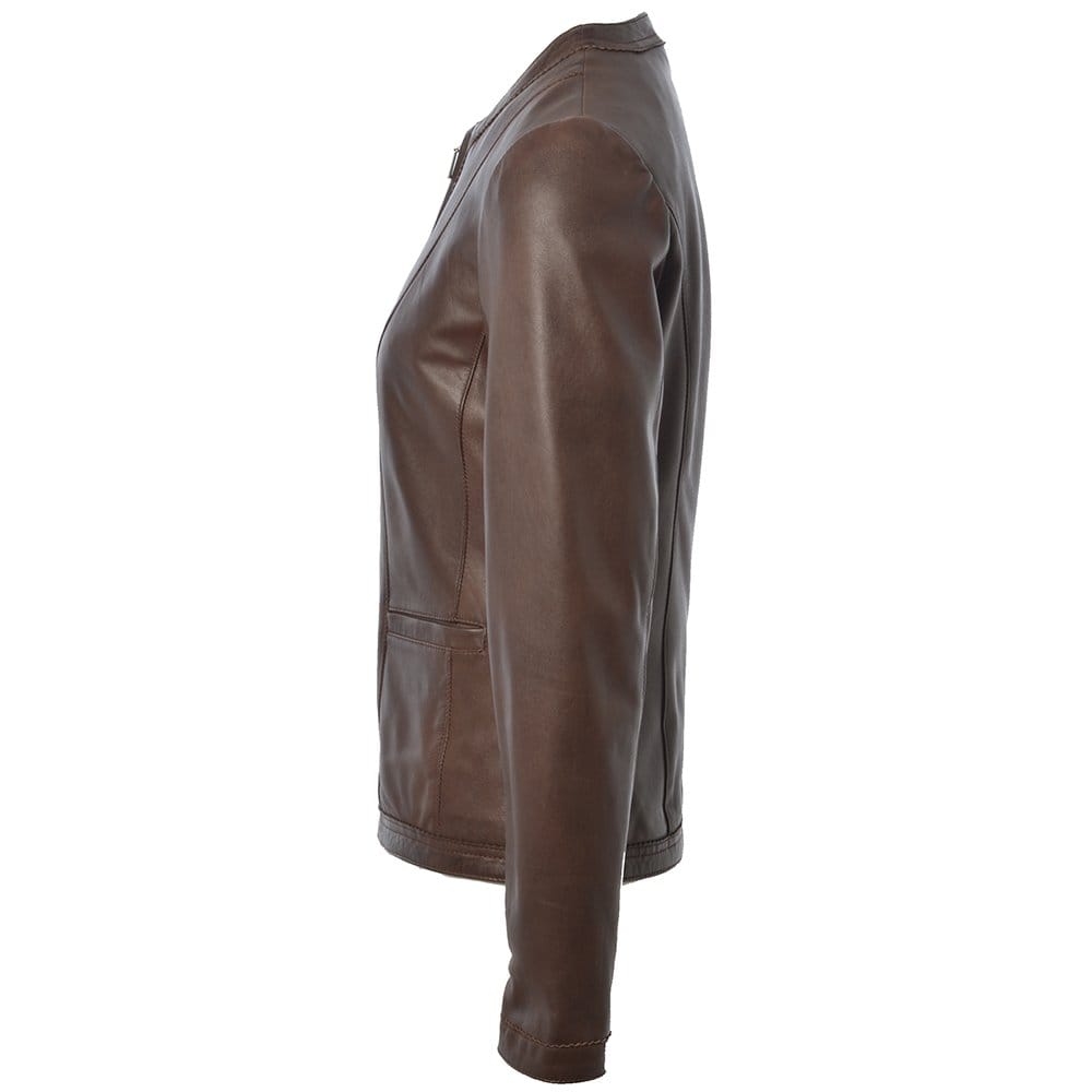 Women Motorcycle Leather Jacket | Brown The Stitch Fit