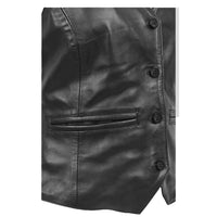 Women's Sheepskin Leather V Neck Vest, 4-Button Closure, Back Adjuster Strap | Black The Stitch Fit