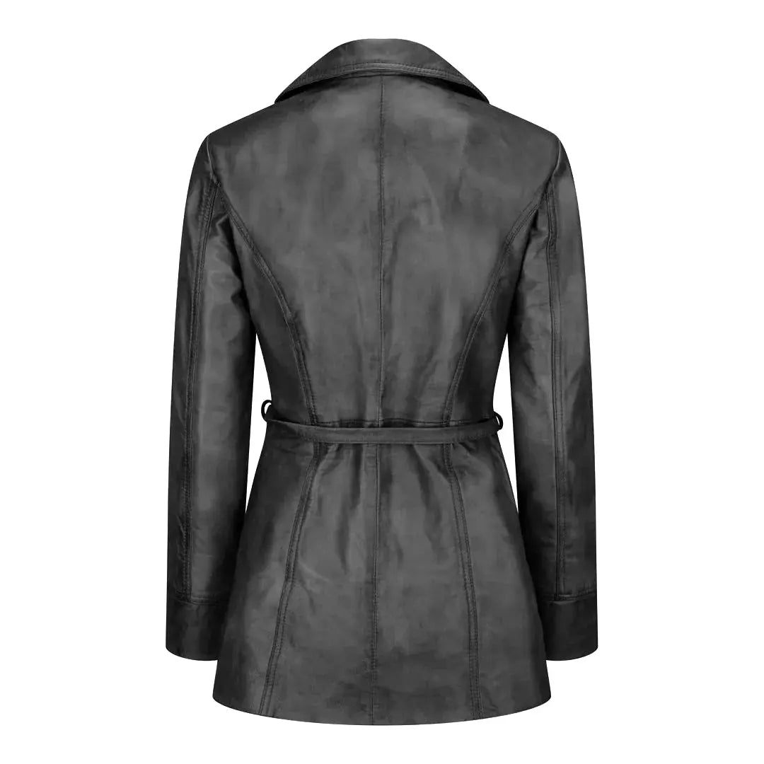 Women's Belted Leather Jacket, Long Sleeve, Zip Front | Black The Stitch Fit