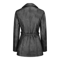 Women's Belted Leather Jacket, Long Sleeve, Zip Front | Black The Stitch Fit