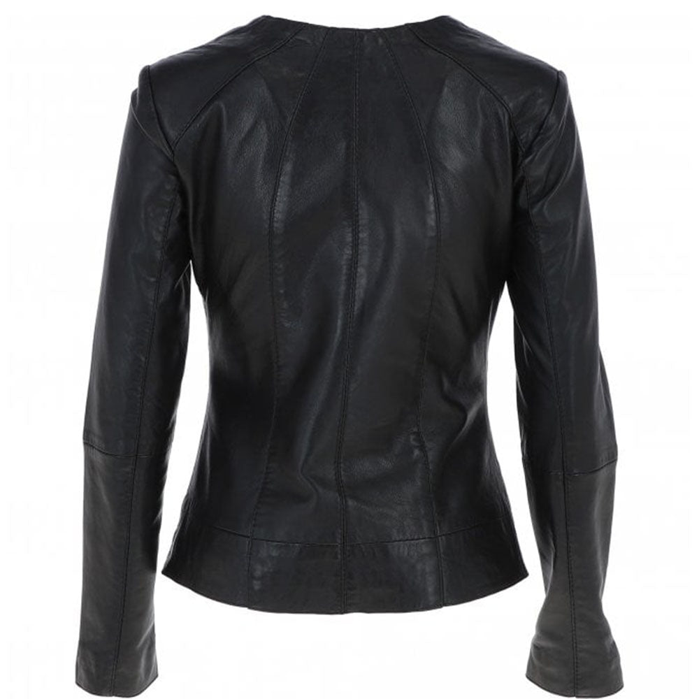 Women's Biker Leather Jacket Zip-Up | Black The Stitch Fit