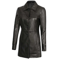 Women's Genuine Lambskin Leather Coat, 3/4 Length | Black The Stitch Fit