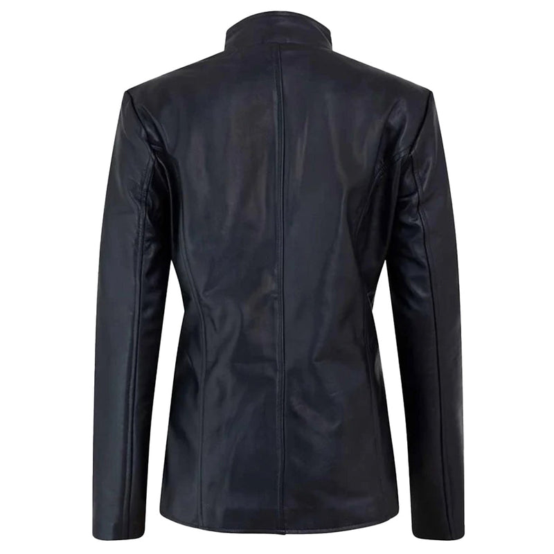Women's Genuine Café Racer Sheepskin Motorcycle Leather Jacket, YKK Zipper | Black The Stitch Fit
