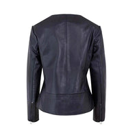Women's Motorcycle Jacket Zip Front with Lapel Collar | Black The Stitch Fit
