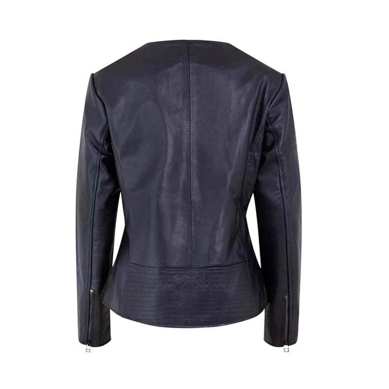 Women's Motorcycle Jacket Zip Front with Lapel Collar | Black The Stitch Fit