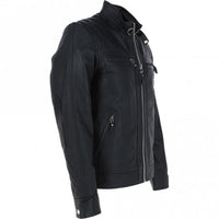 Men's Motorcycle Leather Jacket, Multiple Zippered Pockets | Black The Stitch Fit