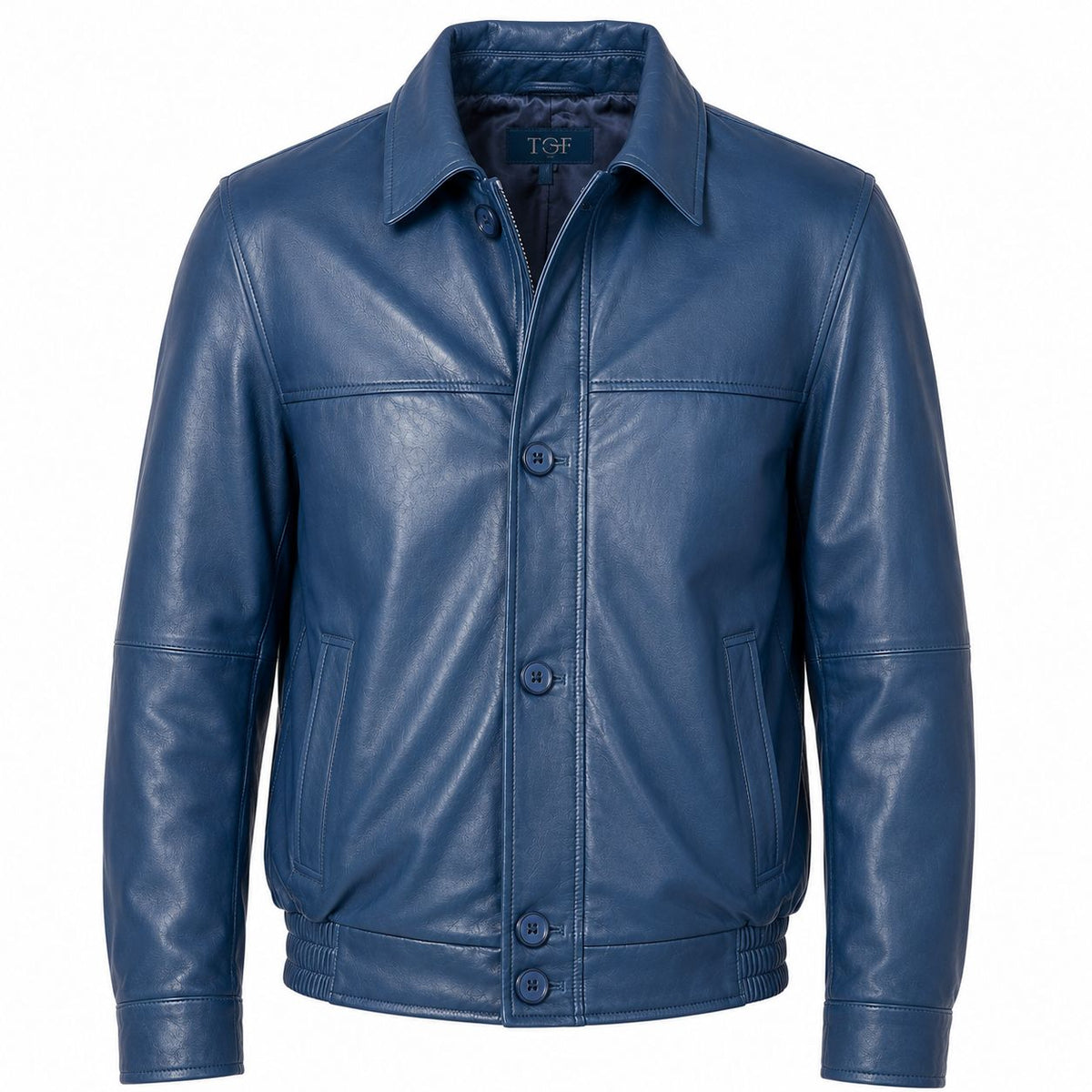 Men' Genuine Classic Leather Jacket | Black & Blue The Stitch Fit
