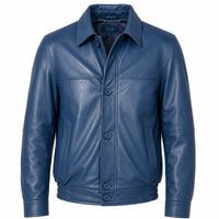 Men' Genuine Classic Leather Jacket | Black & Blue The Stitch Fit