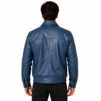 Men' Genuine Classic Leather Jacket | Black & Blue The Stitch Fit