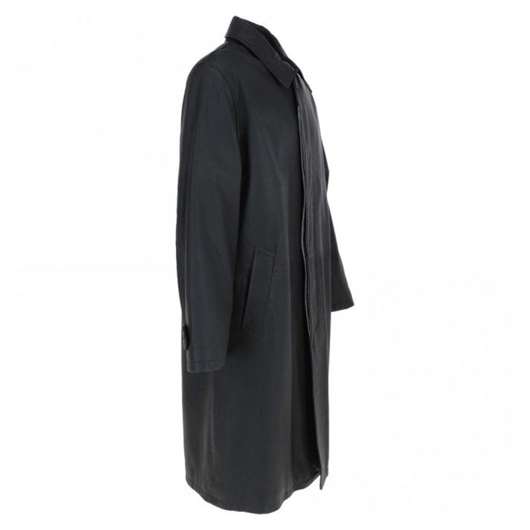Men's Full Length Leather Overcoat With Shirt Collar Style | Black The Stitch Fit