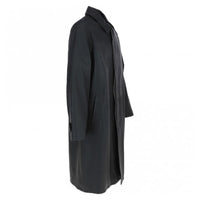 Men's Full Length Leather Overcoat With Shirt Collar Style | Black The Stitch Fit