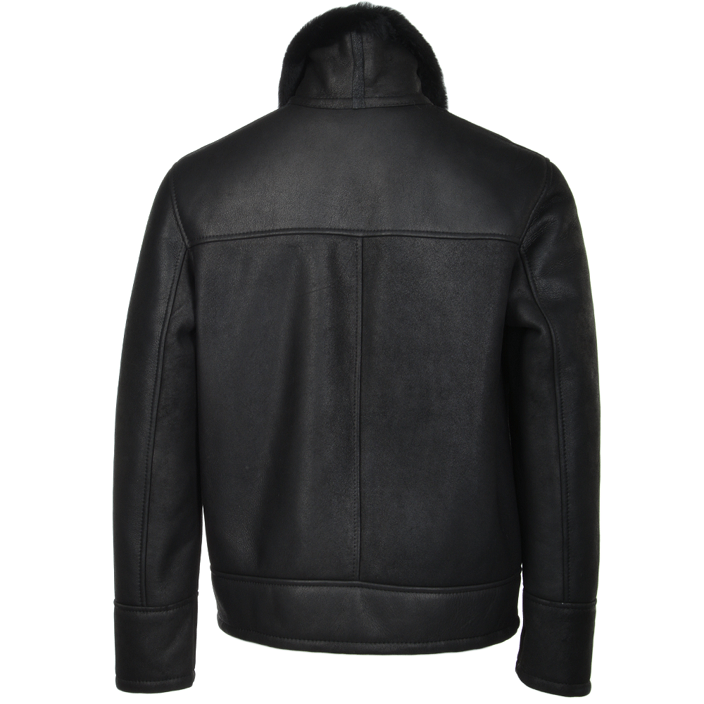 Men's Sheepskin Genuine Leather Jacket with Fur Collar | Black The Stitch Fit