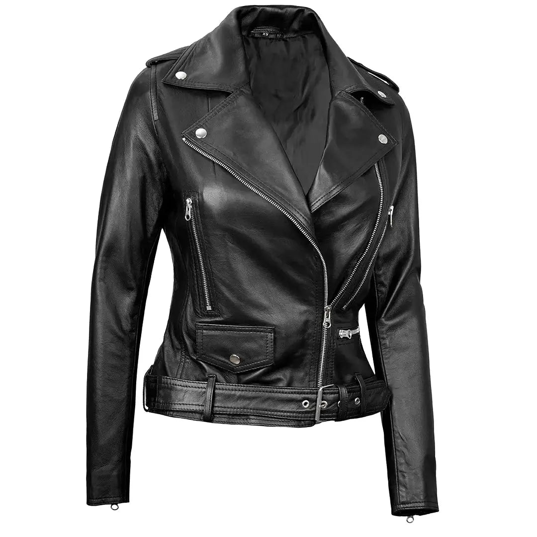 Women's Motorcycle Leather Jacket | Black The Stitch Fit