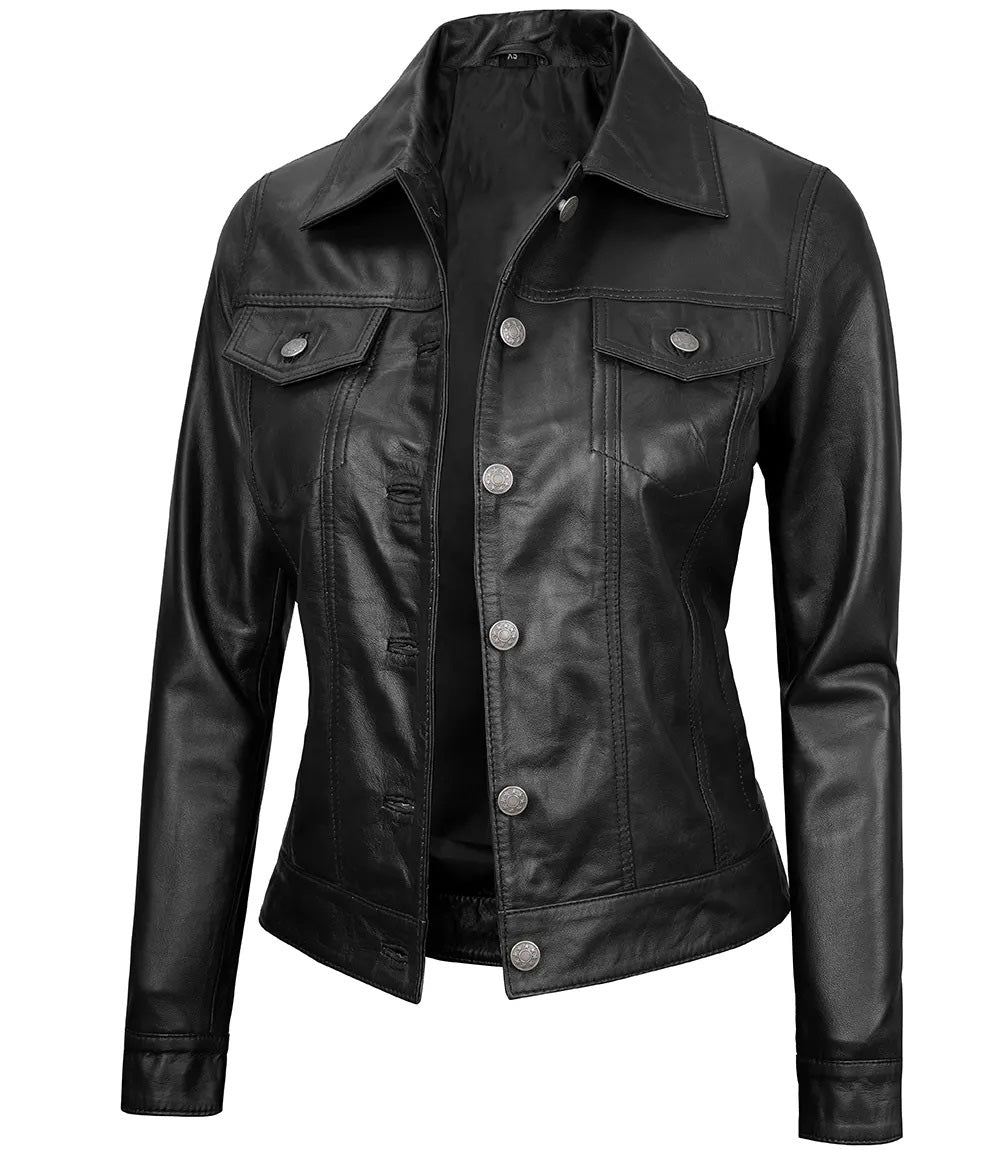Women's Real Leather Cafe Racer Style Jacket | Black The Stitch Fit