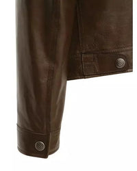 Men's Shiny Leather Jacket with Shearling Collar | Shiny Brown The Stitch Fit