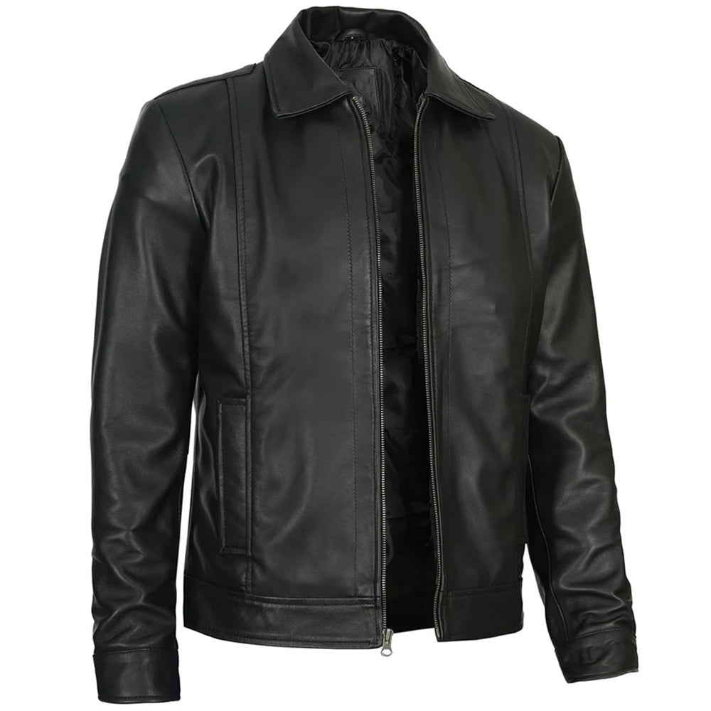 Men's Vintage Harrington Leather Jacket | Black The Stitch Fit