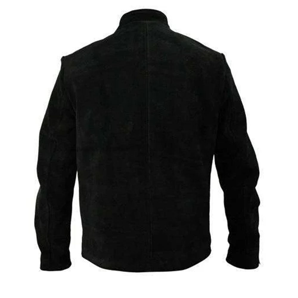 Men's Suede Leather Jacket, Zip Front | Black The Stitch Fit