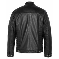 Men's  Leather Jacket with Zippers and Quilted Shoulder | Black The Stitch Fit