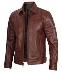 Brown Harrington Genuine leather jacket on a white background
