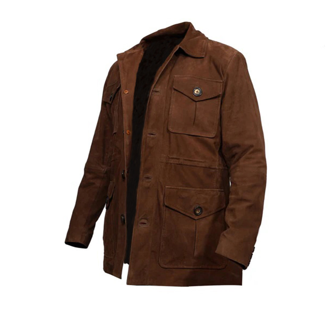 Men's Suede Leather Blazer Coat Multiple Pockets | Brown The Stitch Fit