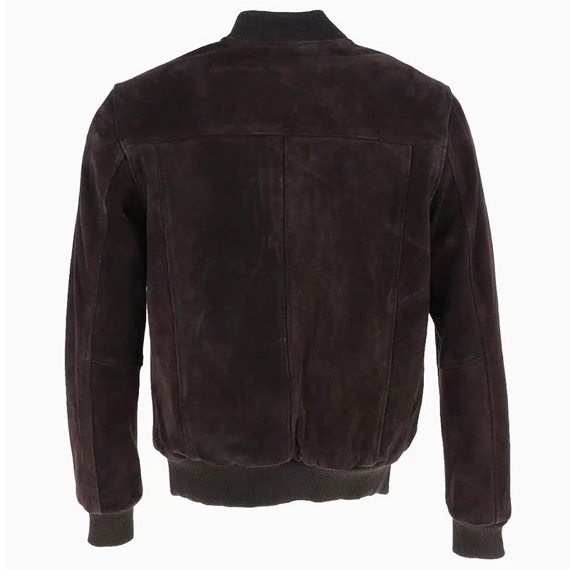Men's Suede Bomber Jacket  Leather, Full Zip Front with Chest Pocket | Brown The Stitch Fit