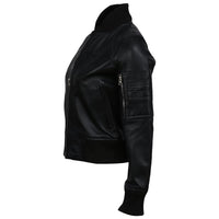 Women's Real Sheep Leather Motorcycle Bomber Jacket | Black The Stitch Fit