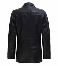 Women's 3/4 Length Button + Zipper Closure Leather Coat | Black The Stitch Fit
