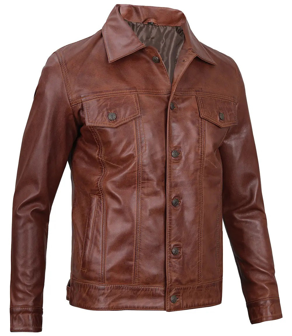 Men's Leather Casual Jacket | Brown The Stitch Fit