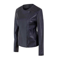 Women's Motorcycle Jacket Zip Front with Lapel Collar | Black The Stitch Fit