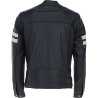 Men's Motorcycle Leather Jacket  Quilted Shoulders, Full Zip | Black & Blue The Stitch Fit