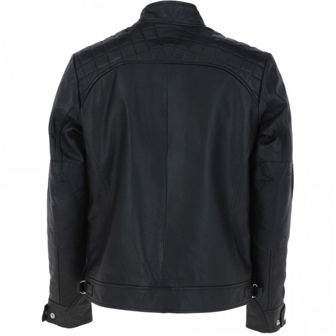 Men's Motorcycle Leather Jacket, Multiple Zippered Pockets | Black The Stitch Fit