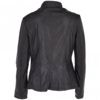 Women's Biker Style Leather Jacket With Zip Front & Stand Collar | Black The Stitch Fit