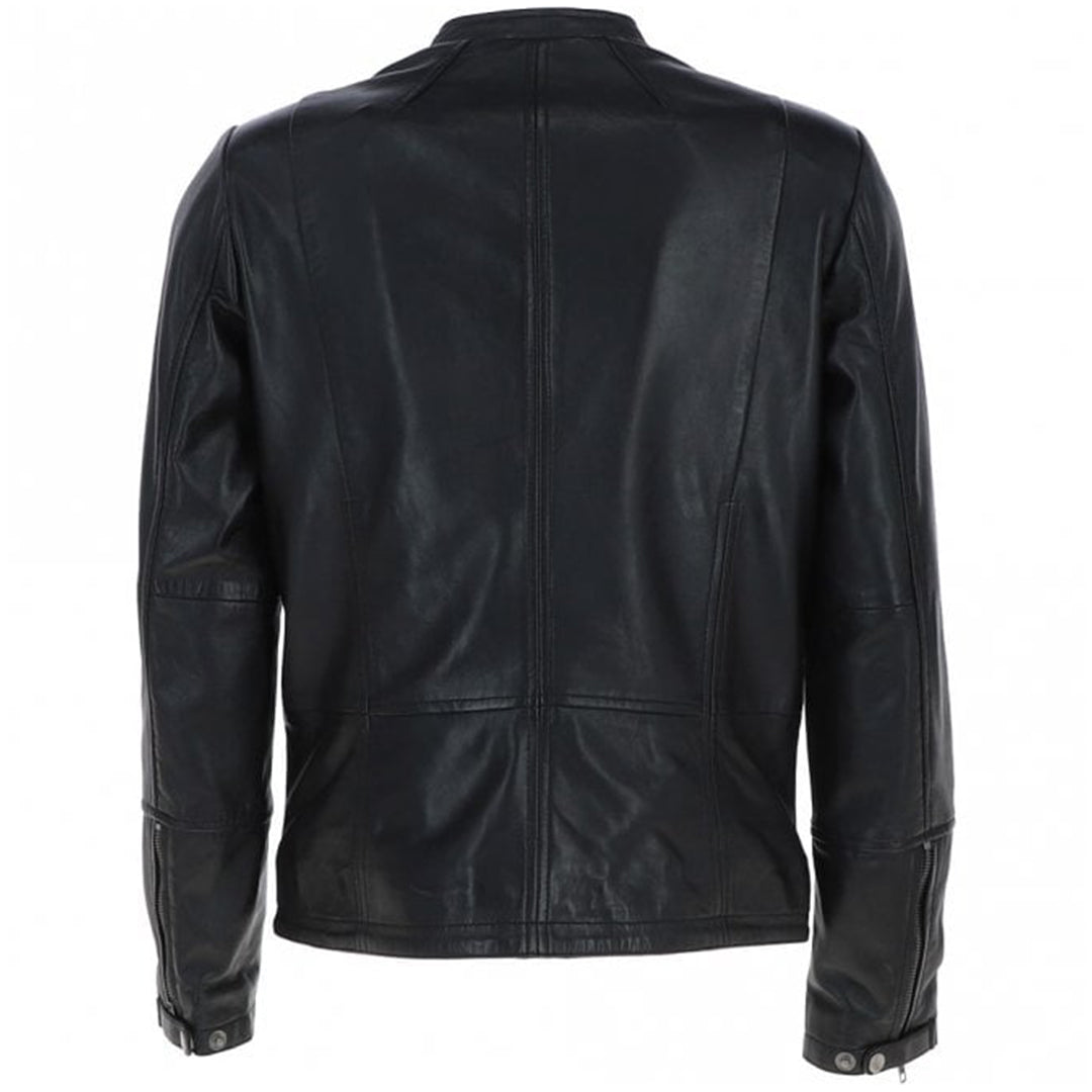 Men's Café Racer Style Leather Jacket | Black The Stitch Fit