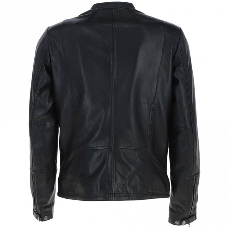 Men's Café Racer Style Leather Jacket | Black The Stitch Fit