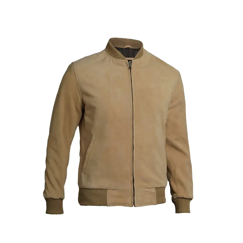 Men's Bomber Suede Leather Jacket | Camel Brown The Stitch Fit