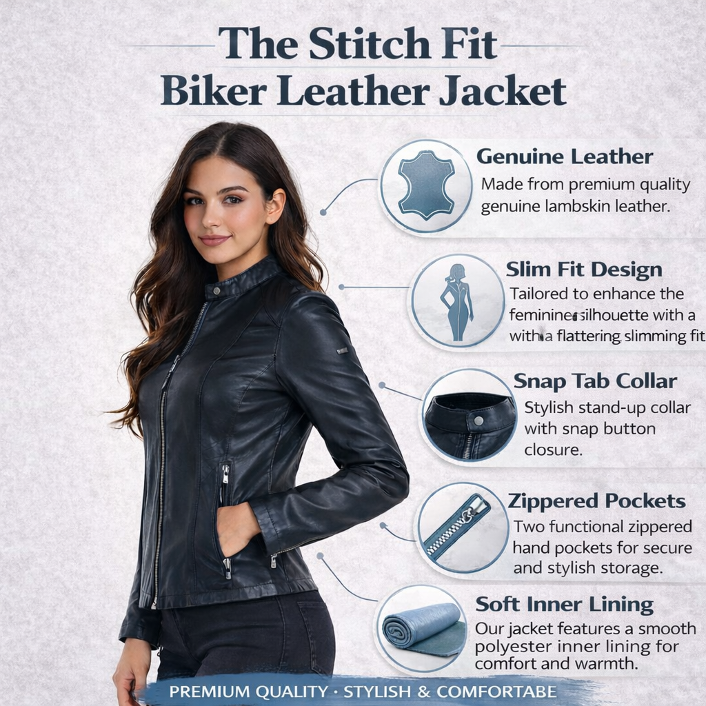 Women's Biker Leather Jacket | Black