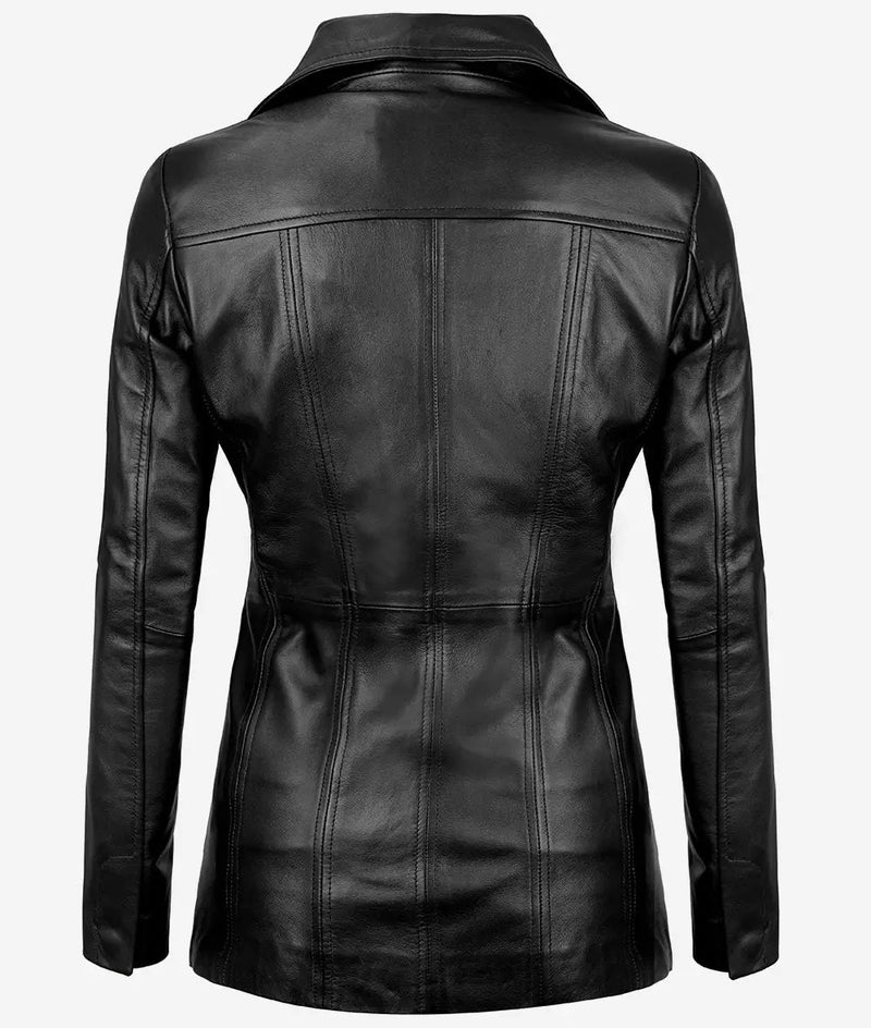 Women's 3/4 Length Genuine Leather Coat | Black The Stitch Fit