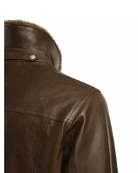 Men's Shiny Leather Jacket with Shearling Collar | Shiny Brown The Stitch Fit