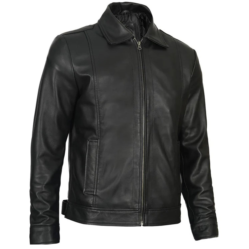 Men's Vintage Harrington Leather Jacket | Black The Stitch Fit