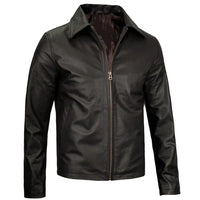 Men's Vintage Harrington Leather Jacket with Shirt Collar | Black The Stitch Fit