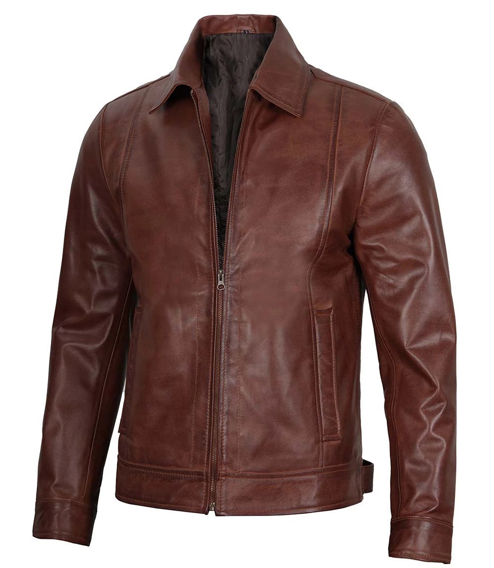 Men's Genuine Harrington Leather Jacket | Brown The Stitch Fit