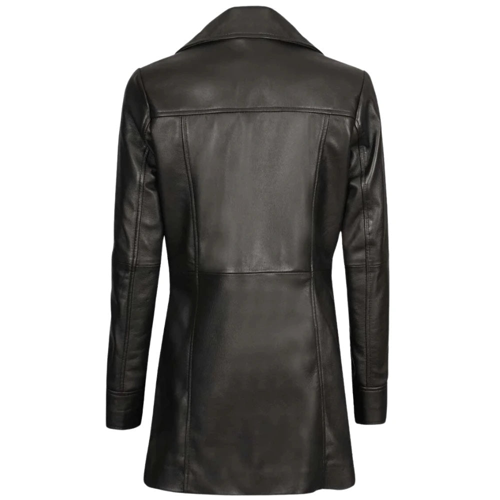 Women's Genuine Lambskin Leather Coat, 3/4 Length | Black The Stitch Fit