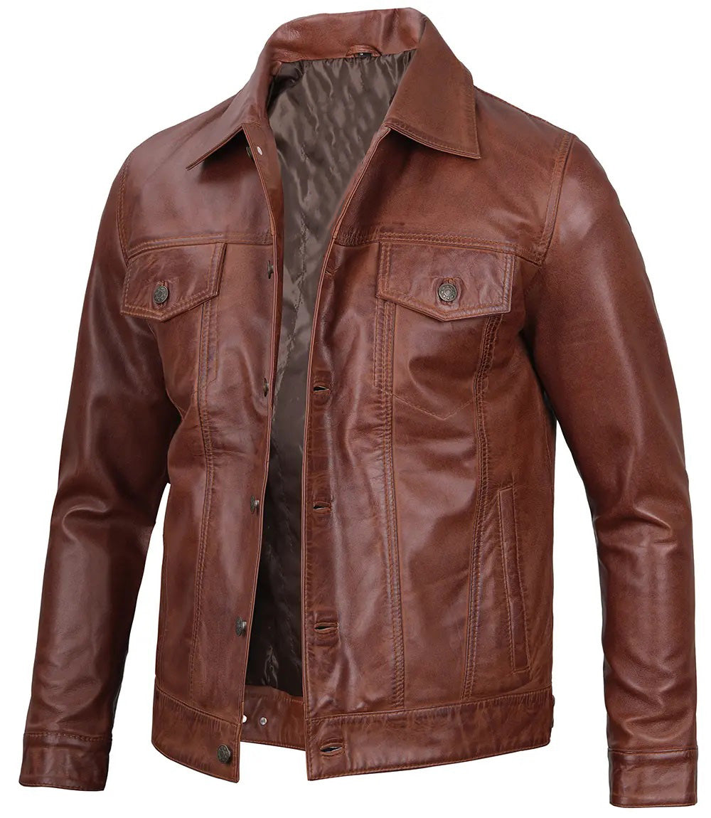 Men's Leather Casual Jacket | Brown The Stitch Fit