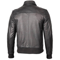 Men's Bomber Leather Jacket  Ribbed Collar & Cuff | Black The Stitch Fit