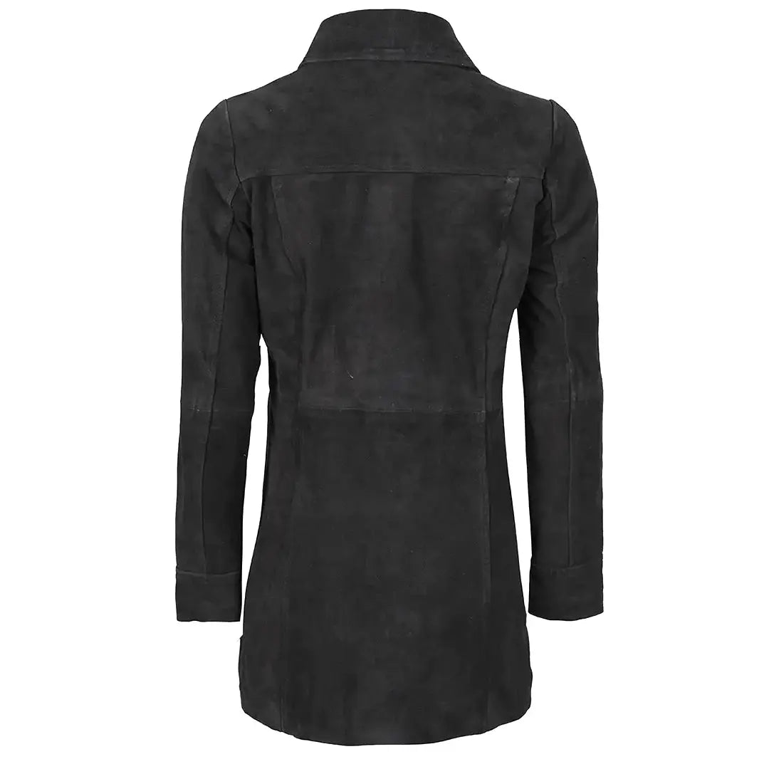 Women's Suede Leather Trench Coat Front Button | Black The Stitch Fit