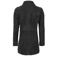 Women's Suede Leather Trench Coat Front Button | Black The Stitch Fit