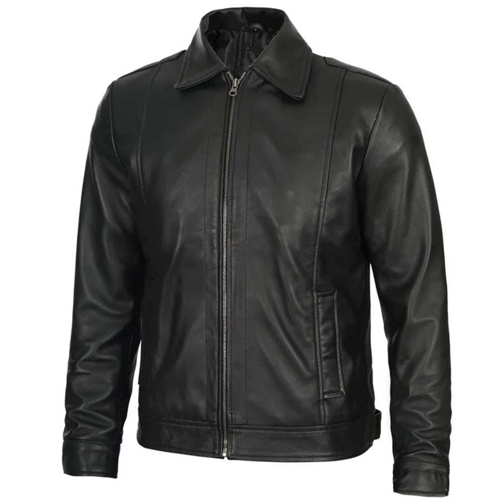 Men's Vintage Harrington Leather Jacket | Black The Stitch Fit