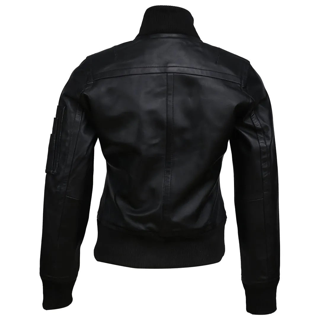 Women's Real Sheep Leather Motorcycle Bomber Jacket | Black The Stitch Fit